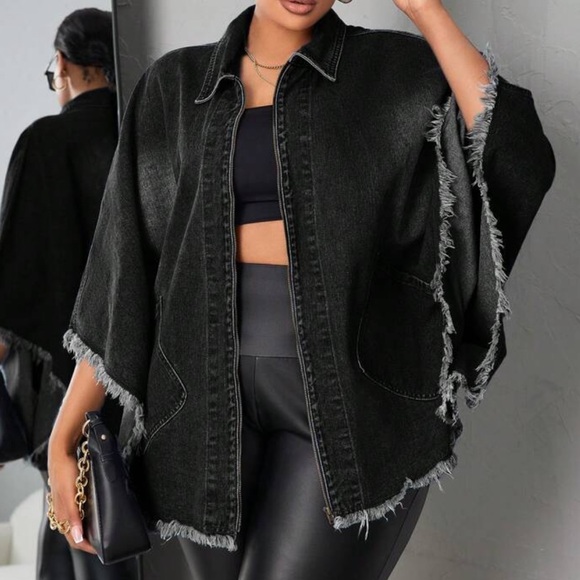 Jackets & Blazers - Plus Western frayed hem zip up Loose Fit Jacket